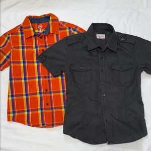 Set of 2 of Boys Orange Plaid and Black Shirts